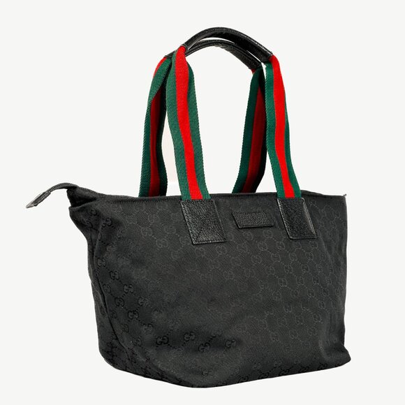 Gucci Black GG Canvas Web-Strap Small Tote - Picture 2 of 13